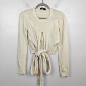 Alexa Fairchild‎ Cashmere Sweater Womens Medium Large Beige Tie Waist FLAWED
